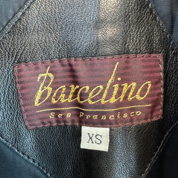VTG Barcelino Black Full-Zip Cinch Waist Snap Collar Leather Jacket USA Size XS - Picture 10 of 16